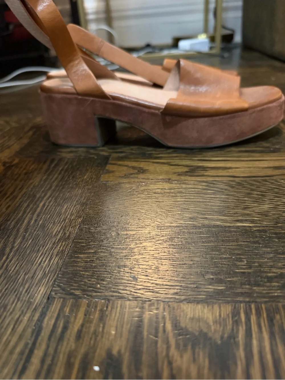 Seychelles Cognac Leather Platform Wedge Sandals